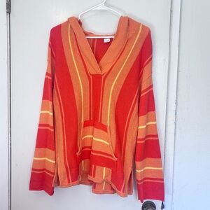 GAP Striped Cowl Hood Sweater - Red & Orange